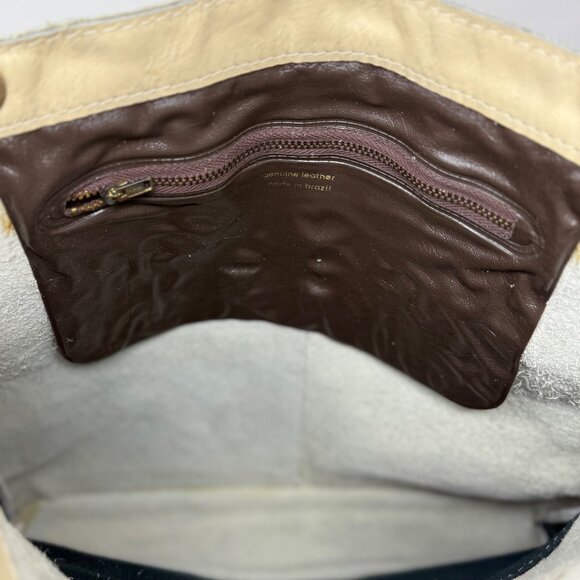 Vtg Sears Genuine Leather Shop Beige PUrse Tote Bag Braided Handles Hobo Bucket - Picture 11 of 13